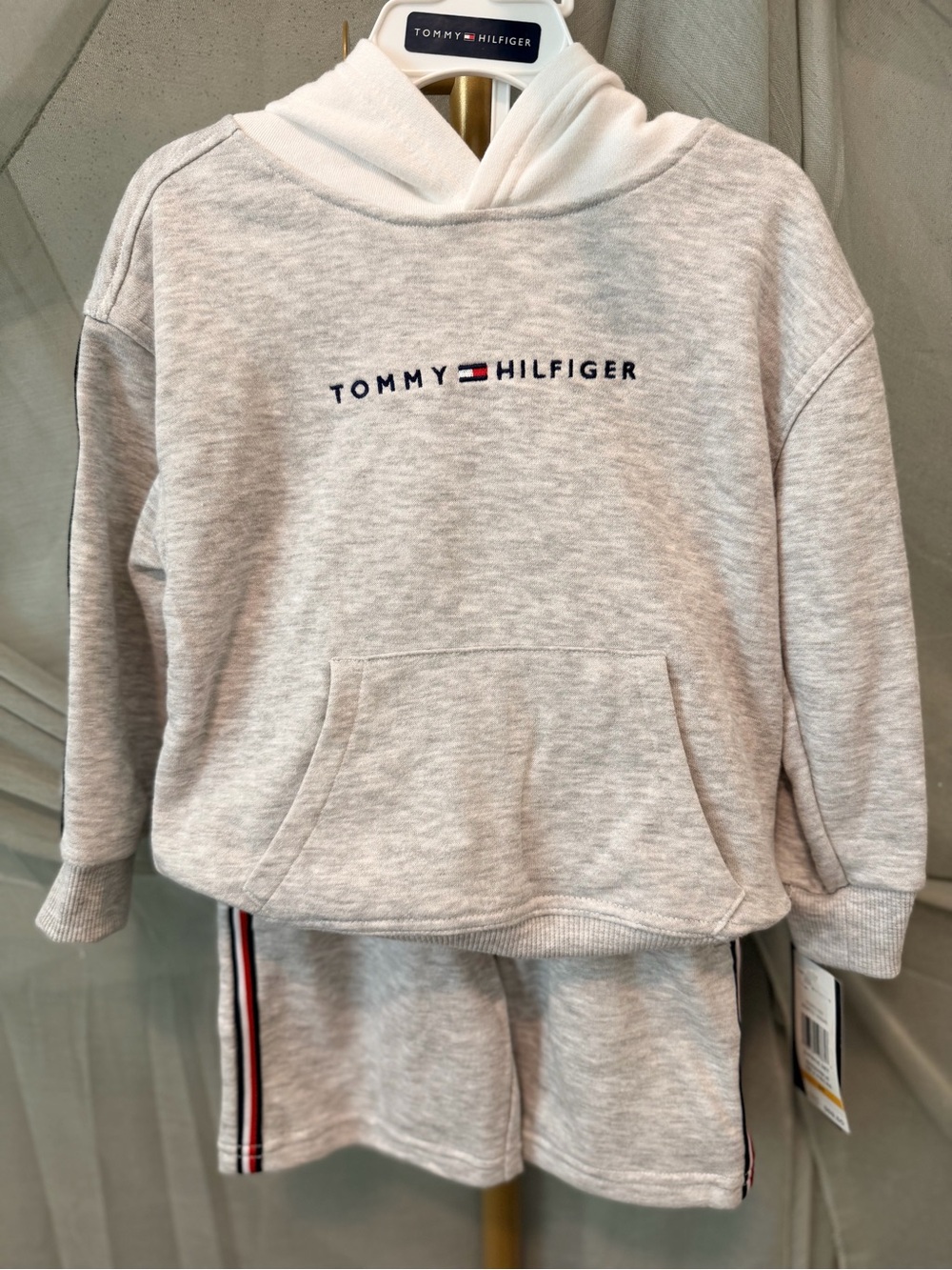 Tommy Hilfiger Kids' Light Gray Logo Hoodie & Shorts Set